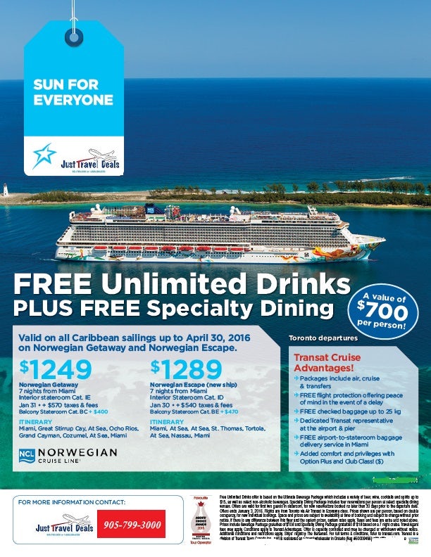 Free Unlimited Drinks & Specialty Dining with Norwegian Cruise Line