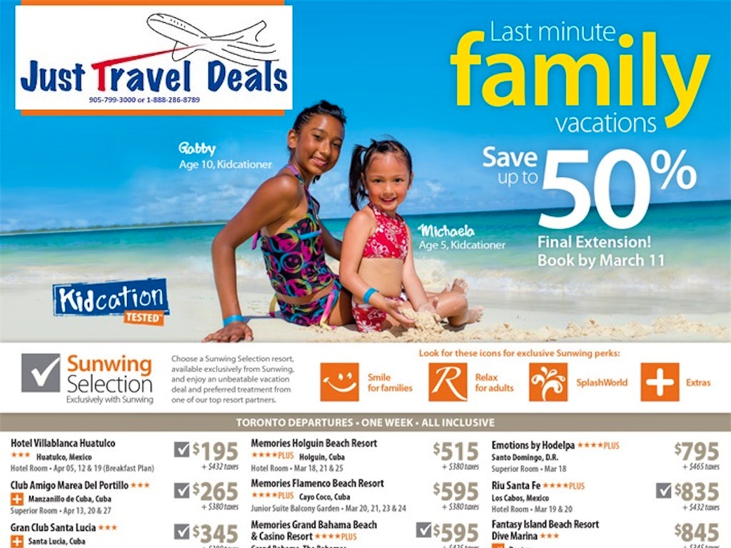 Last Minute Family Vacations up to 50 off from Toronto Last Minute Family Vacations up to 50 off from Toronto