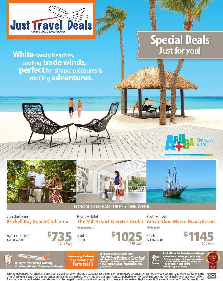 Special Package deals for your Aruba vacation Toronto departures