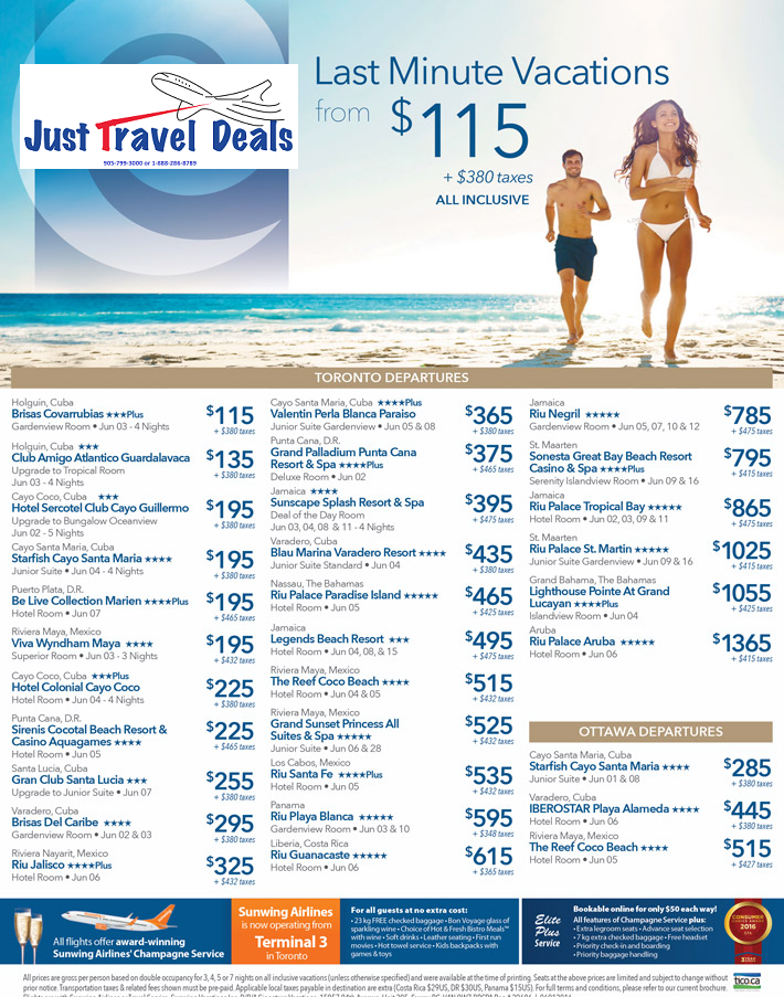 Last minute Sell Off vacations from 115 Toronto & Ottawa departures