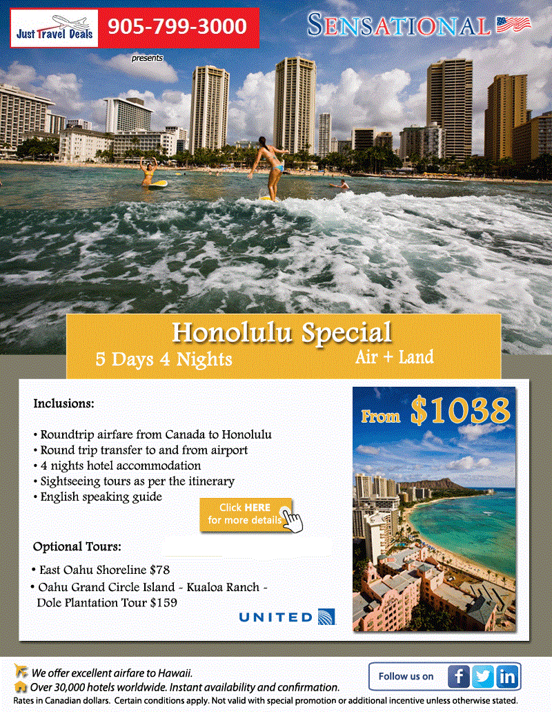 Honolulu Vacation Special 5 Days 4 Nights